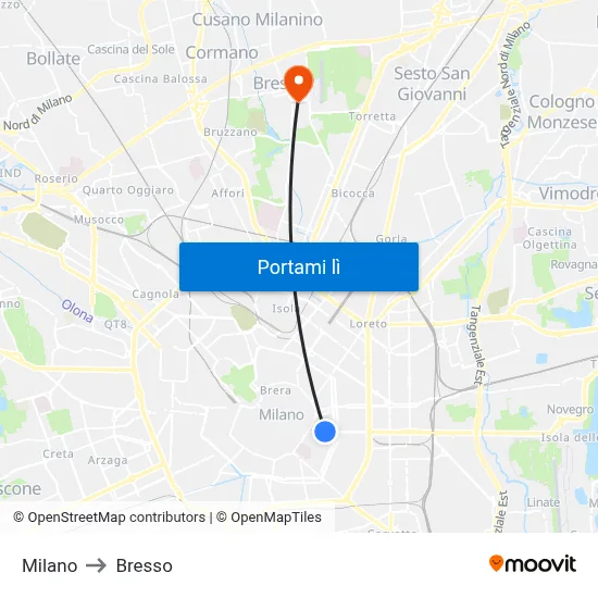 Milano to Bresso map