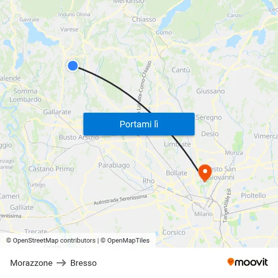 Morazzone to Bresso map