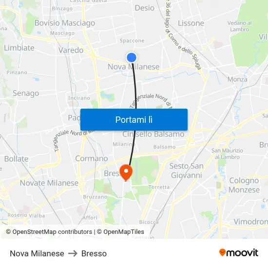 Nova Milanese to Bresso map