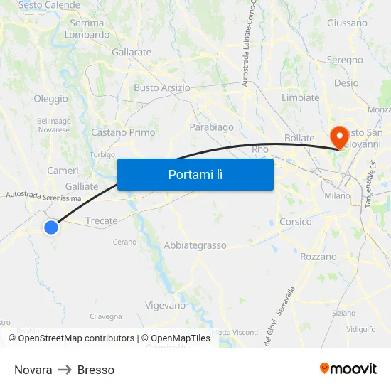 Novara to Bresso map