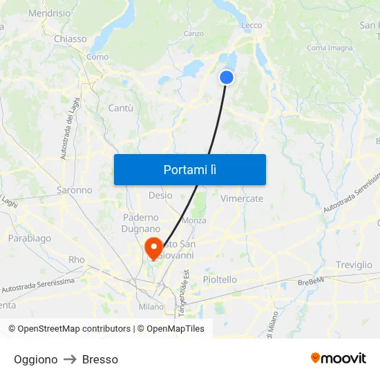 Oggiono to Bresso map