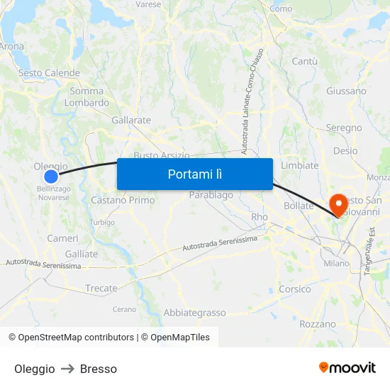 Oleggio to Bresso map