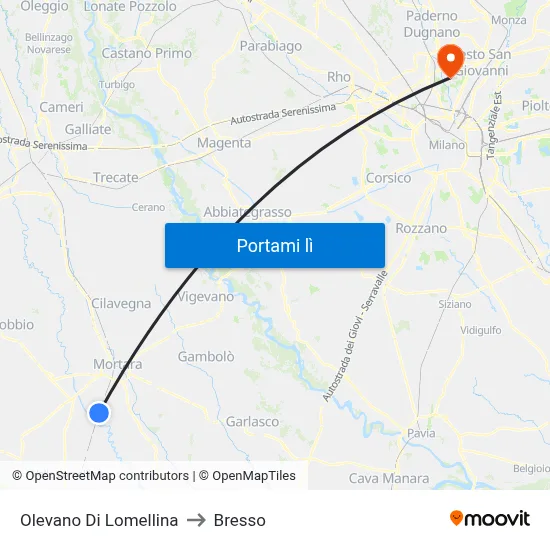Olevano Di Lomellina to Bresso map