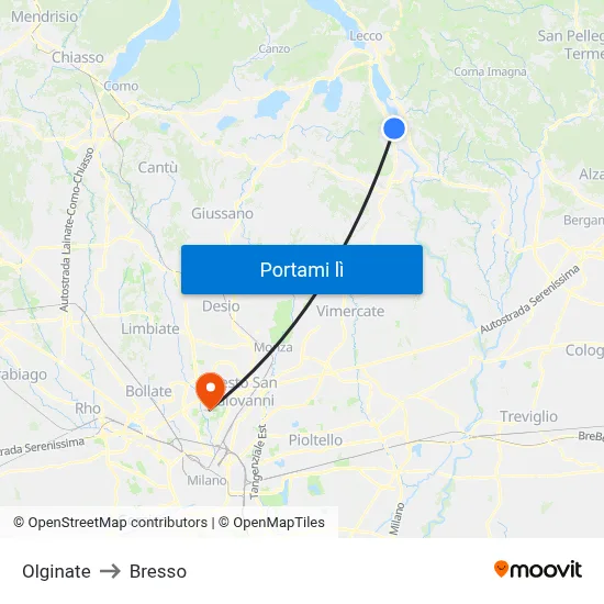 Olginate to Bresso map