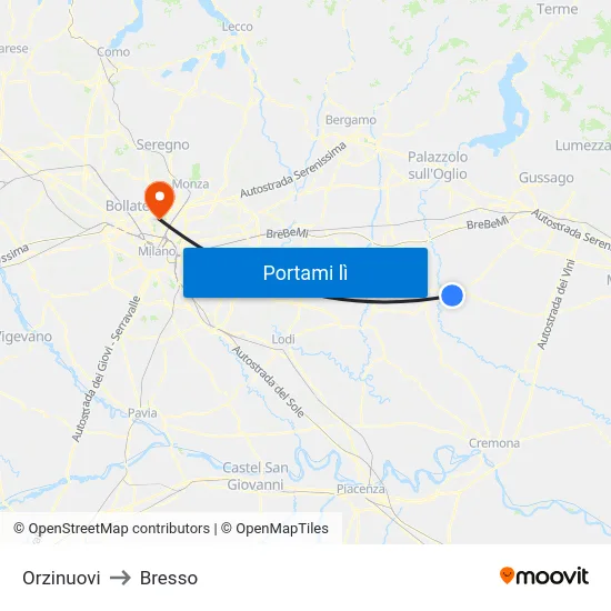 Orzinuovi to Bresso map