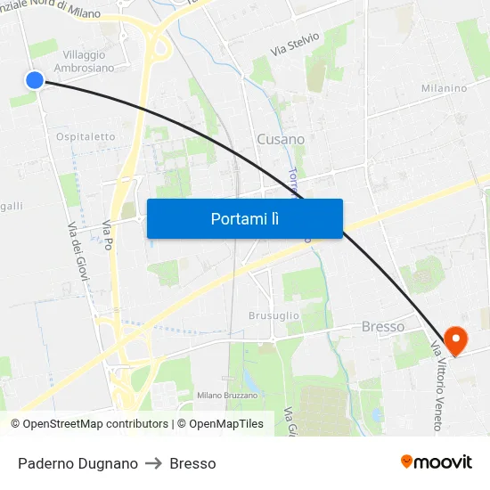 Paderno Dugnano to Bresso map