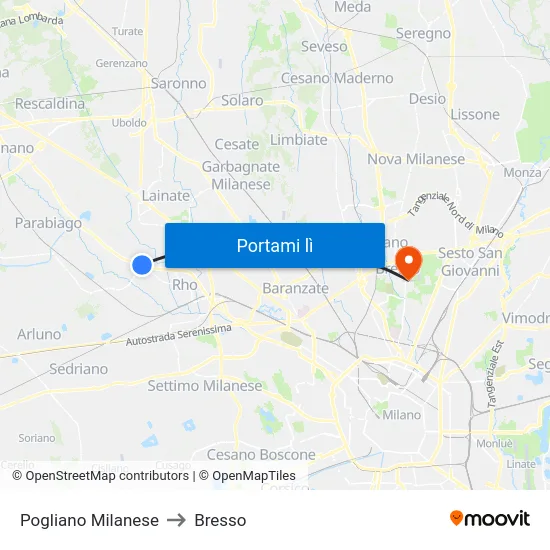 Pogliano Milanese to Bresso map