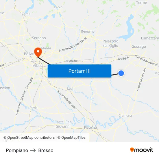 Pompiano to Bresso map
