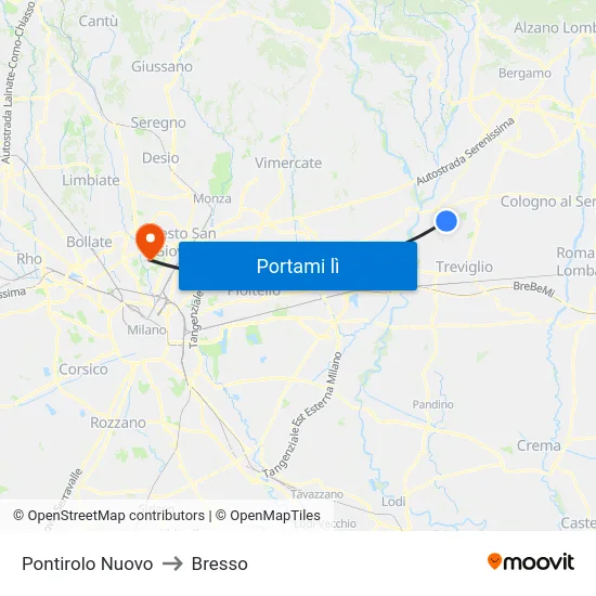 Pontirolo Nuovo to Bresso map