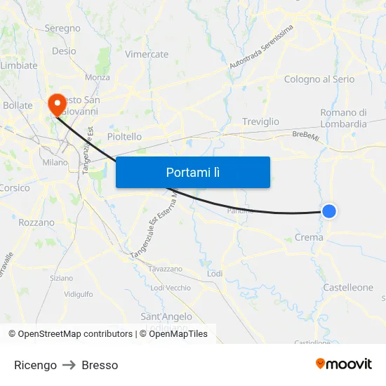 Ricengo to Bresso map