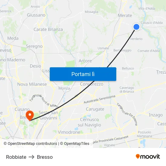 Robbiate to Bresso map