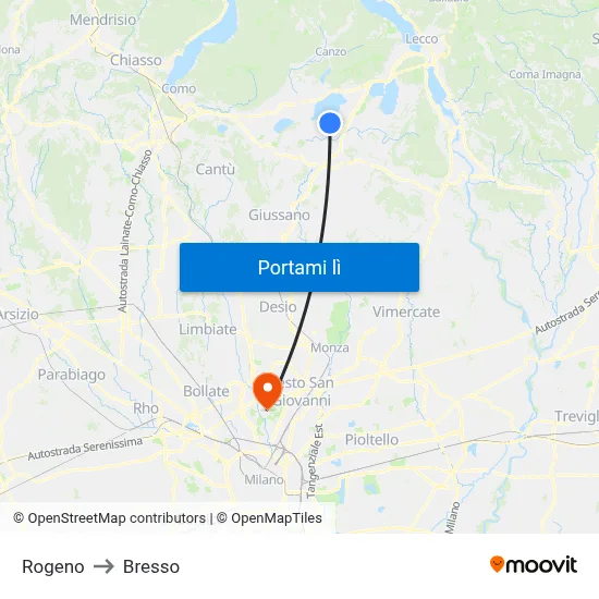 Rogeno to Bresso map