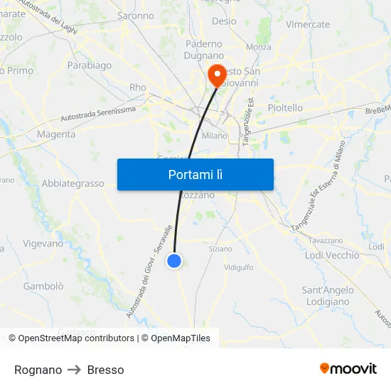 Rognano to Bresso map