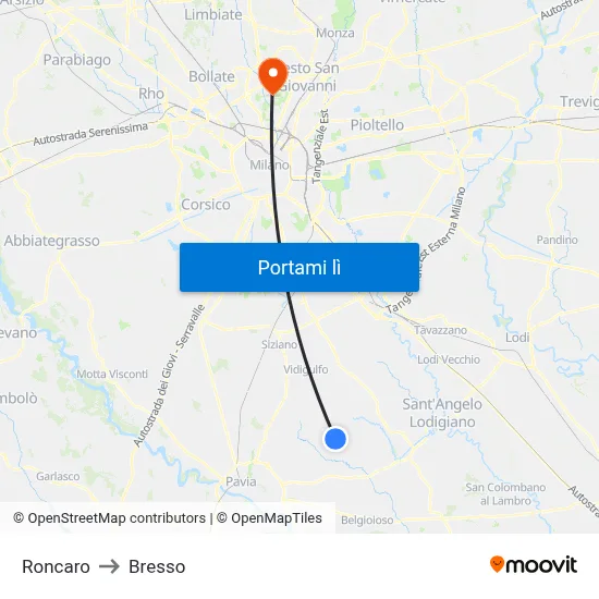 Roncaro to Bresso map