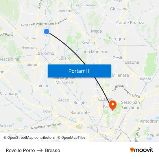 Rovello Porro to Bresso map