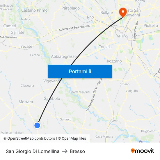 San Giorgio Di Lomellina to Bresso map