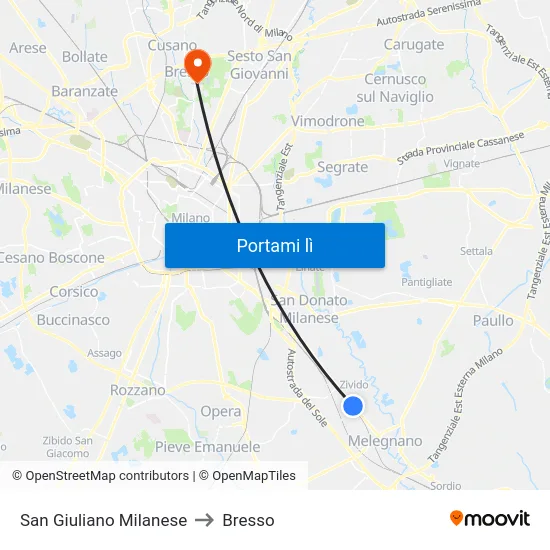 San Giuliano Milanese to Bresso map