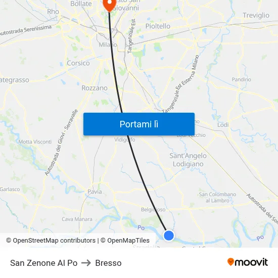 San Zenone Al Po to Bresso map
