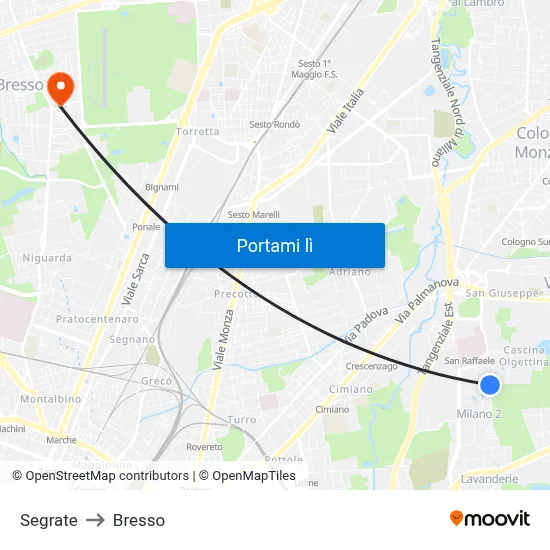 Segrate to Bresso map