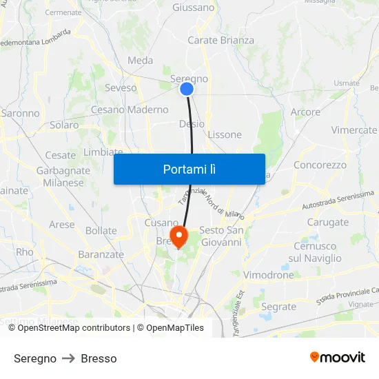 Seregno to Bresso map