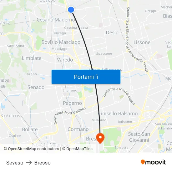 Seveso to Bresso map