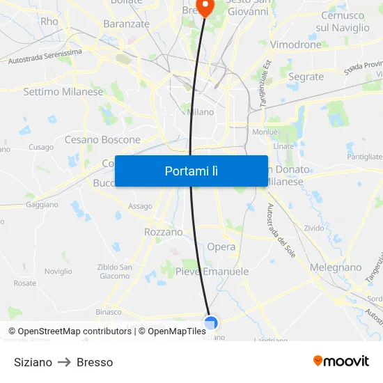 Siziano to Bresso map