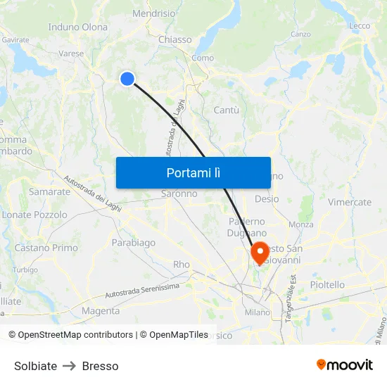 Solbiate to Bresso map