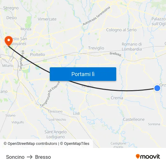 Soncino to Bresso map