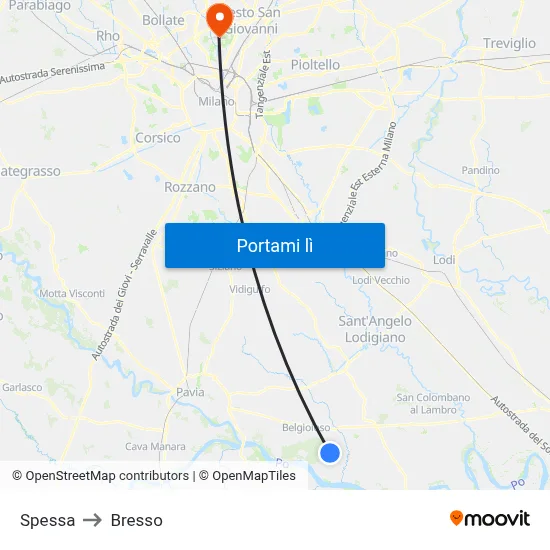 Spessa to Bresso map