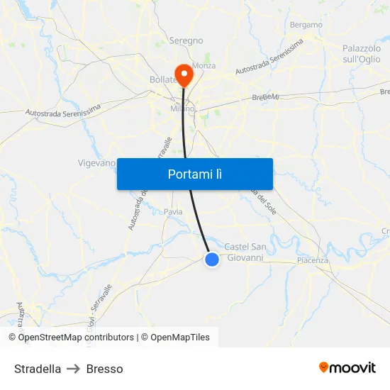 Stradella to Bresso map