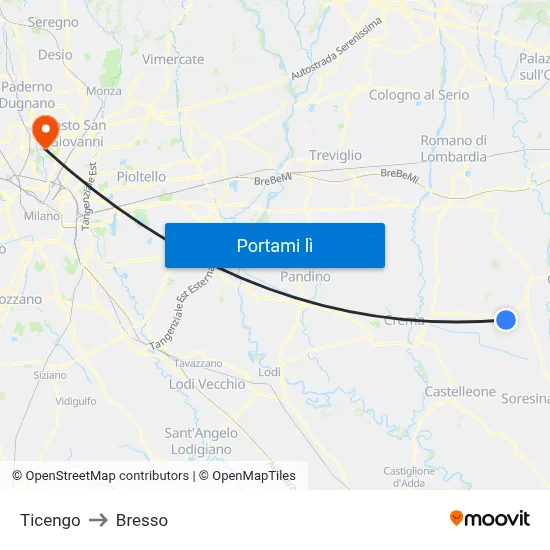 Ticengo to Bresso map