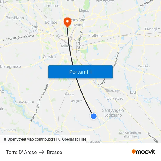Torre D' Arese to Bresso map
