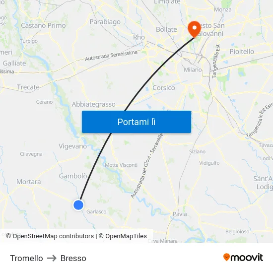 Tromello to Bresso map