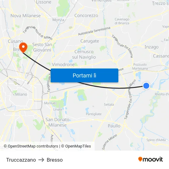 Truccazzano to Bresso map