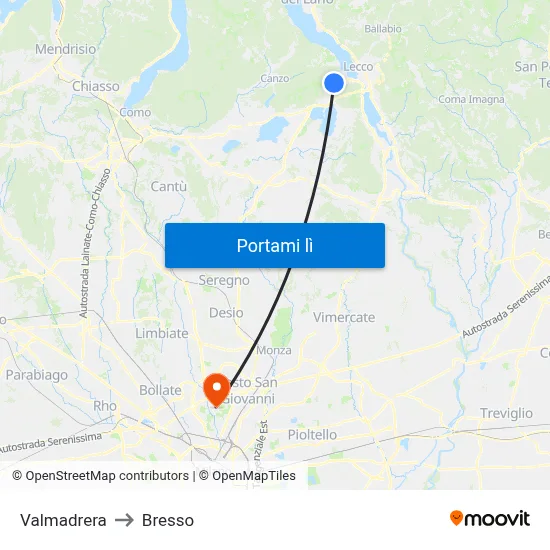 Valmadrera to Bresso map