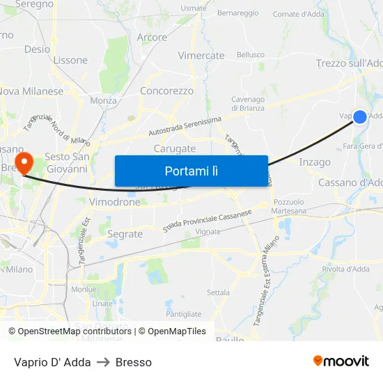 Vaprio D' Adda to Bresso map