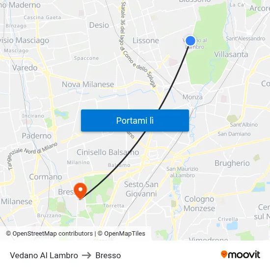Vedano Al Lambro to Bresso map