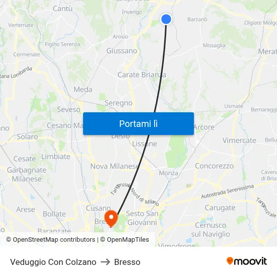 Veduggio Con Colzano to Bresso map