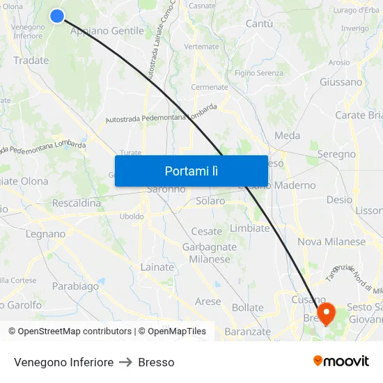 Venegono Inferiore to Bresso map