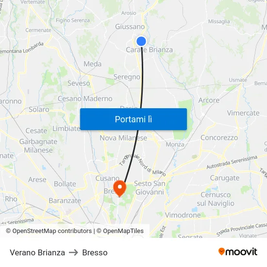 Verano Brianza to Bresso map