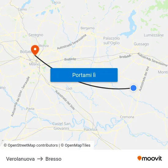 Verolanuova to Bresso map
