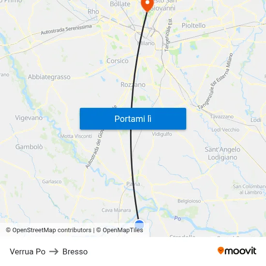 Verrua Po to Bresso map