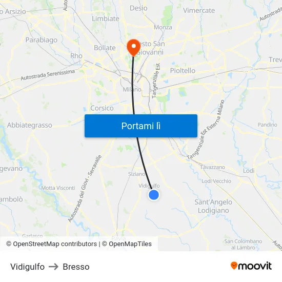 Vidigulfo to Bresso map