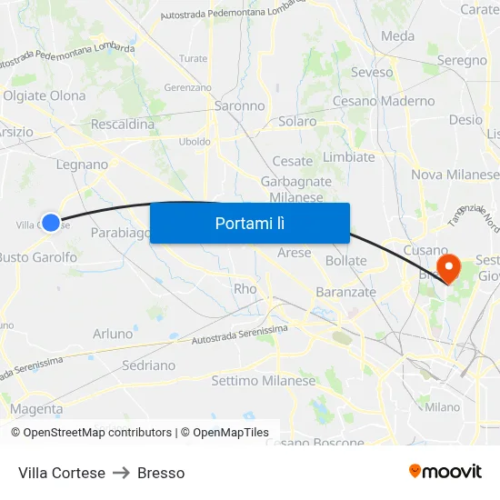 Villa Cortese to Bresso map