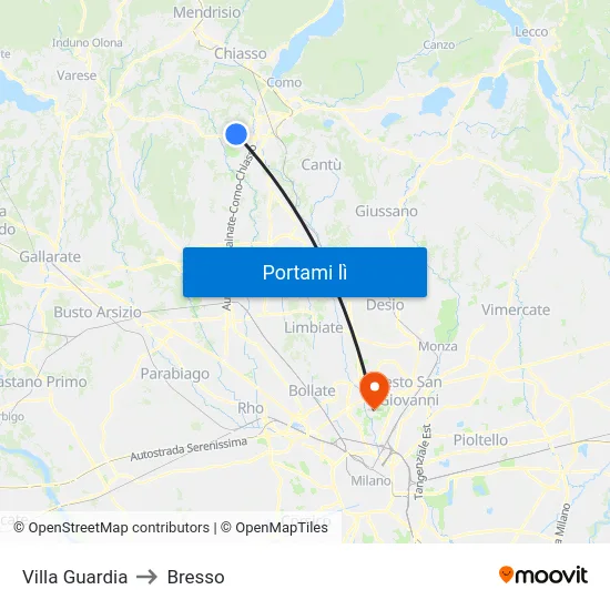 Villa Guardia to Bresso map