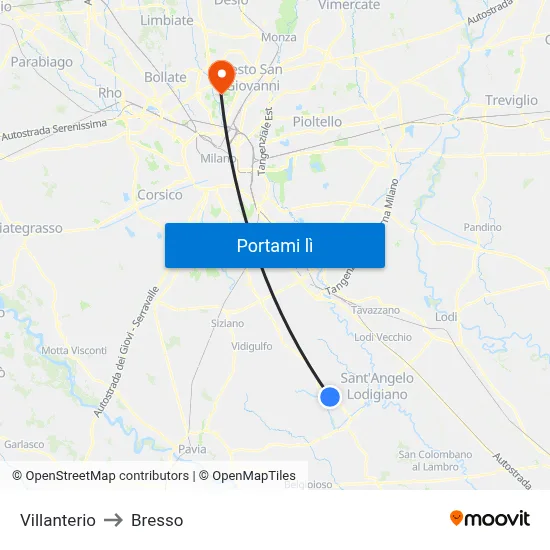 Villanterio to Bresso map