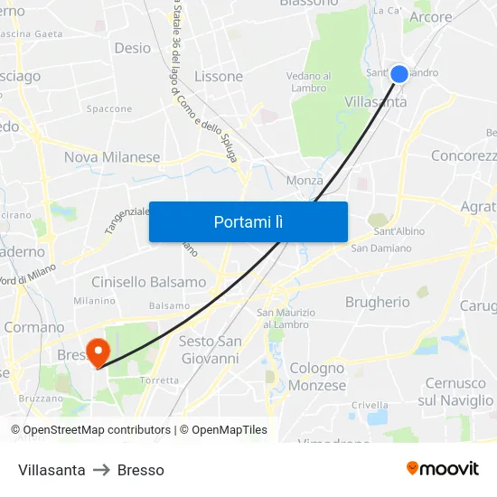 Villasanta to Bresso map