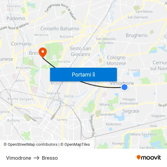 Vimodrone to Bresso map