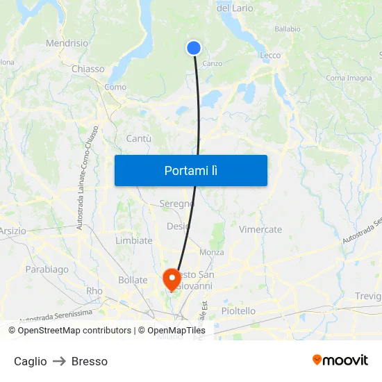Caglio to Bresso map
