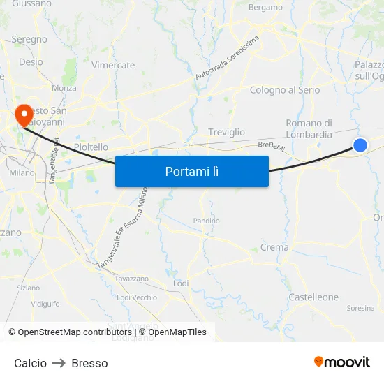Calcio to Bresso map